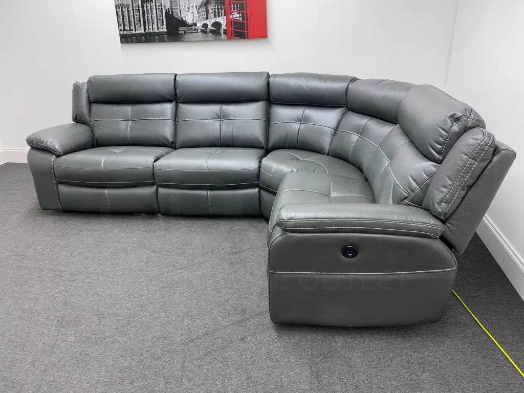 Parker Electric Recliner Grey Leather Rhf Corner Sofa Sofas