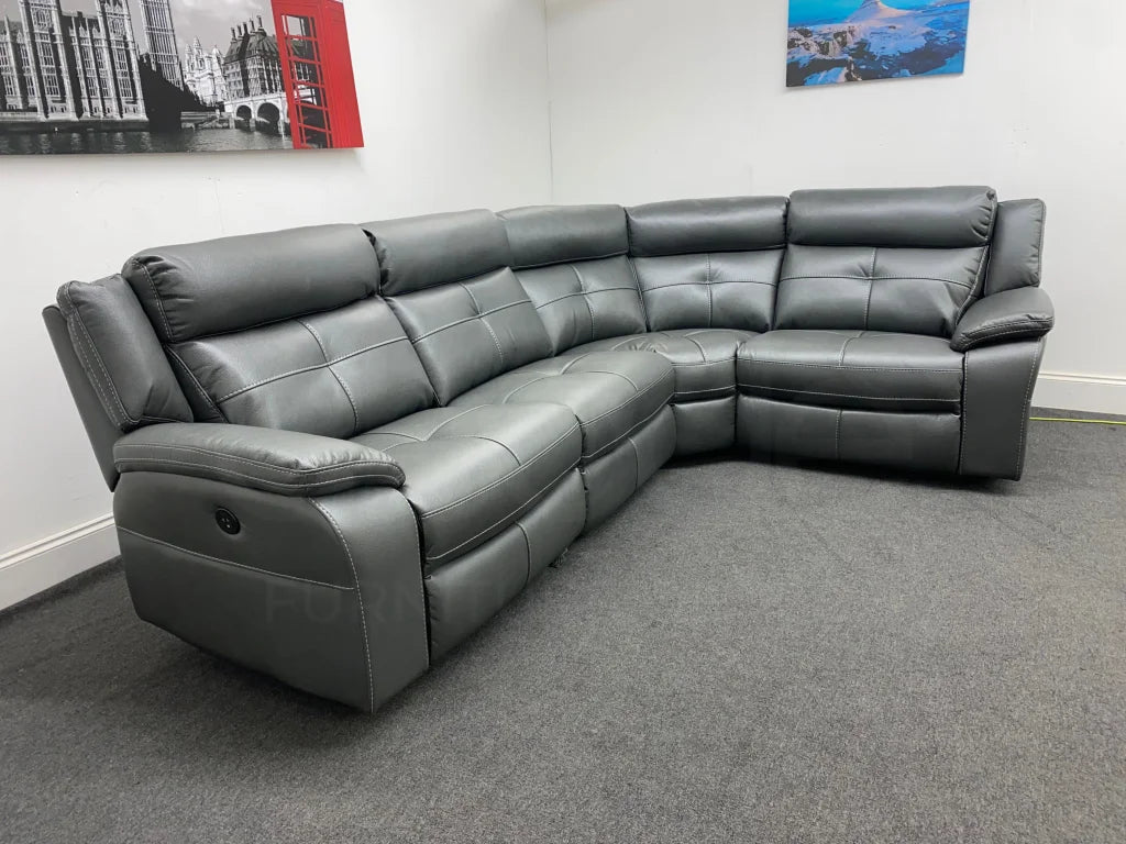 Parker Electric Recliner Grey Leather Rhf Corner Sofa Sofas