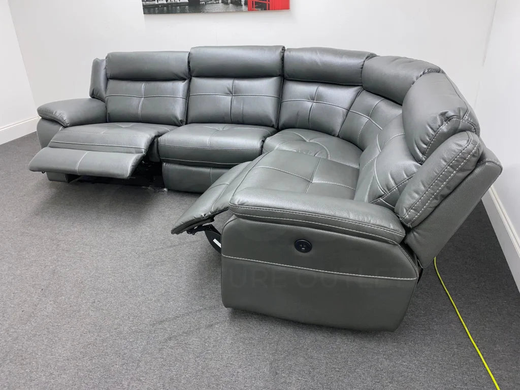 Parker Electric Recliner Grey Leather Rhf Corner Sofa Sofas