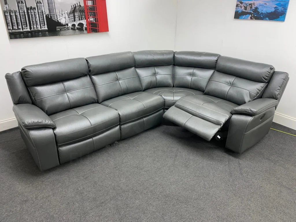 Parker Electric Recliner Grey Leather Rhf Corner Sofa Sofas