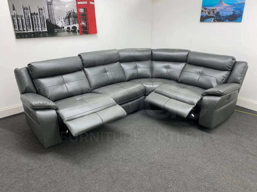 Parker Electric Recliner Grey Leather Rhf Corner Sofa Sofas