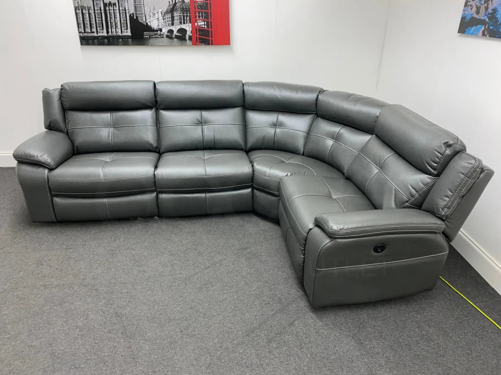 Parker Electric Recliner Grey Leather Rhf Corner Sofa Sofas