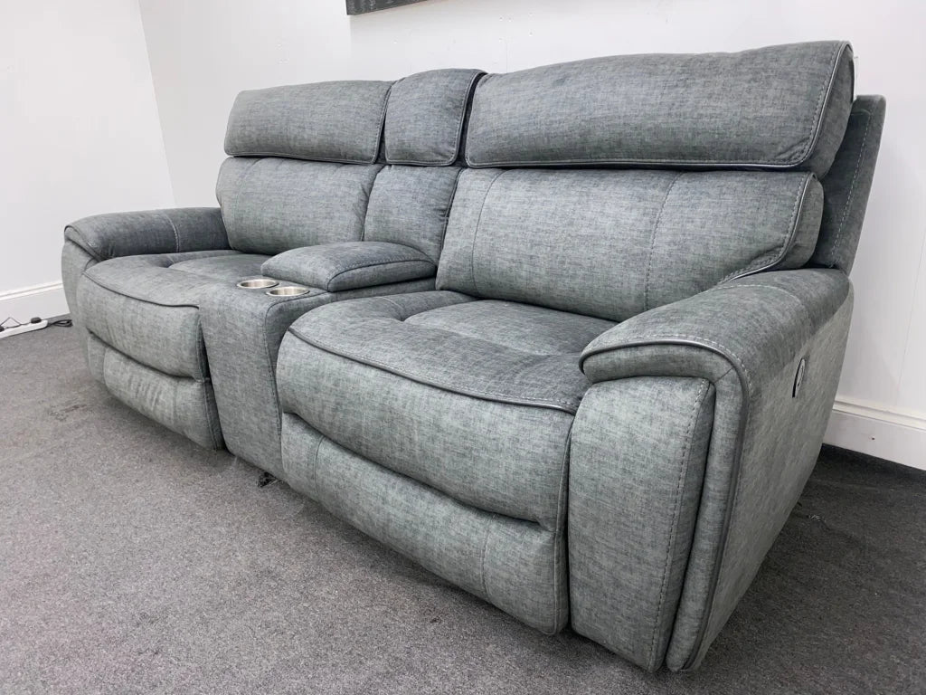 Portebello Electric Recliner Grey Fabric 3 Seater Sofa With Consol Sofas