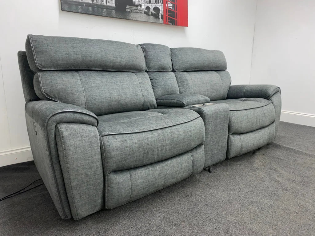 Portebello Electric Recliner Grey Fabric 3 Seater Sofa With Consol Sofas