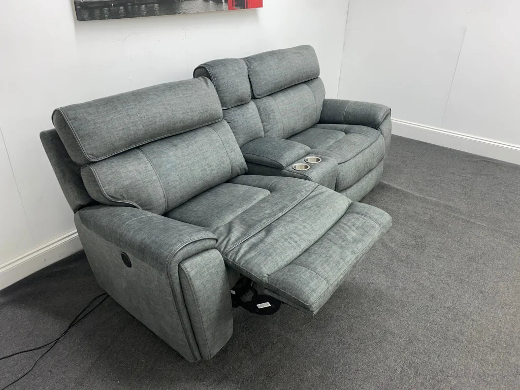 Portebello Electric Recliner Grey Fabric 3 Seater Sofa With Consol Sofas