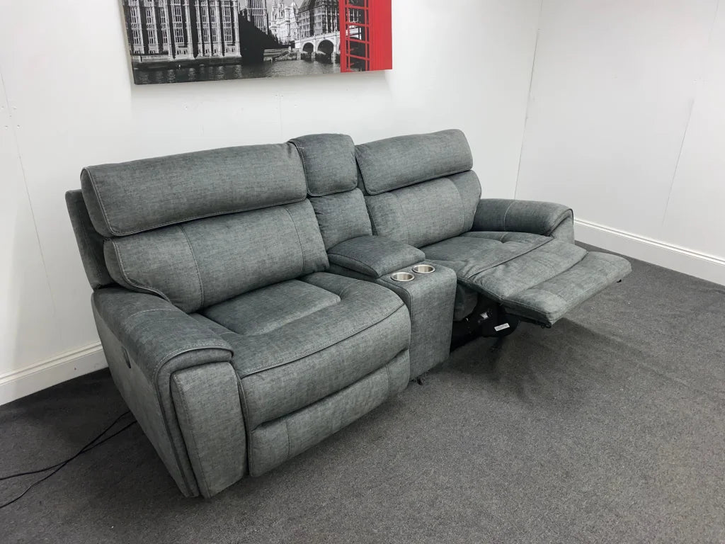 Portebello Electric Recliner Grey Fabric 3 Seater Sofa With Consol Sofas