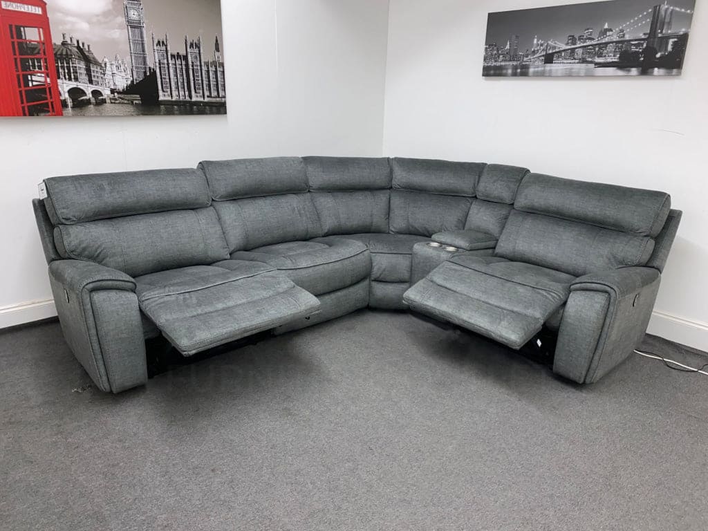 Portebello Rhf Electric Recliner 4 Seater Grey Fabric Corner Sofa Sofas
