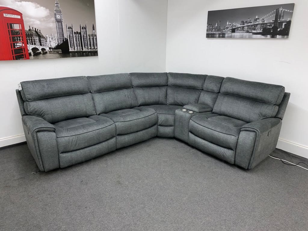 Portebello Rhf Electric Recliner 4 Seater Grey Fabric Corner Sofa Sofas