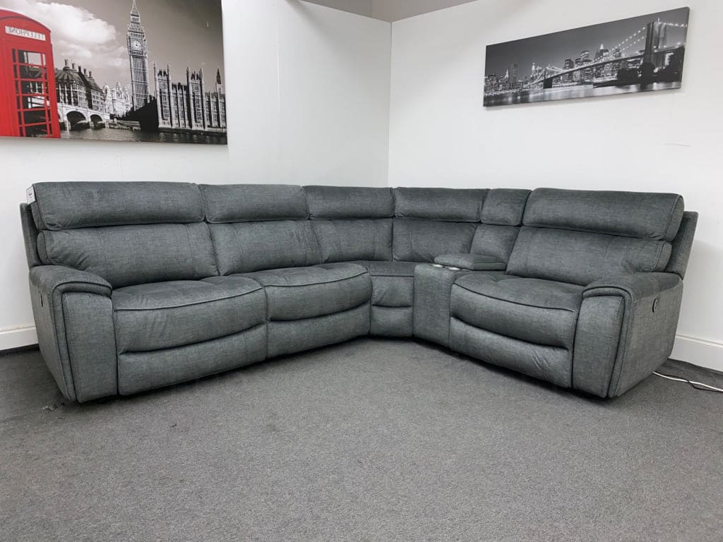 Portebello Rhf Electric Recliner 4 Seater Grey Fabric Corner Sofa Sofas