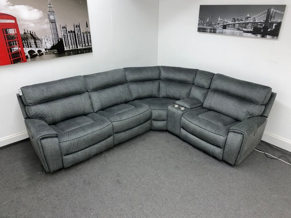 Portebello Rhf Electric Recliner 4 Seater Grey Fabric Corner Sofa Sofas