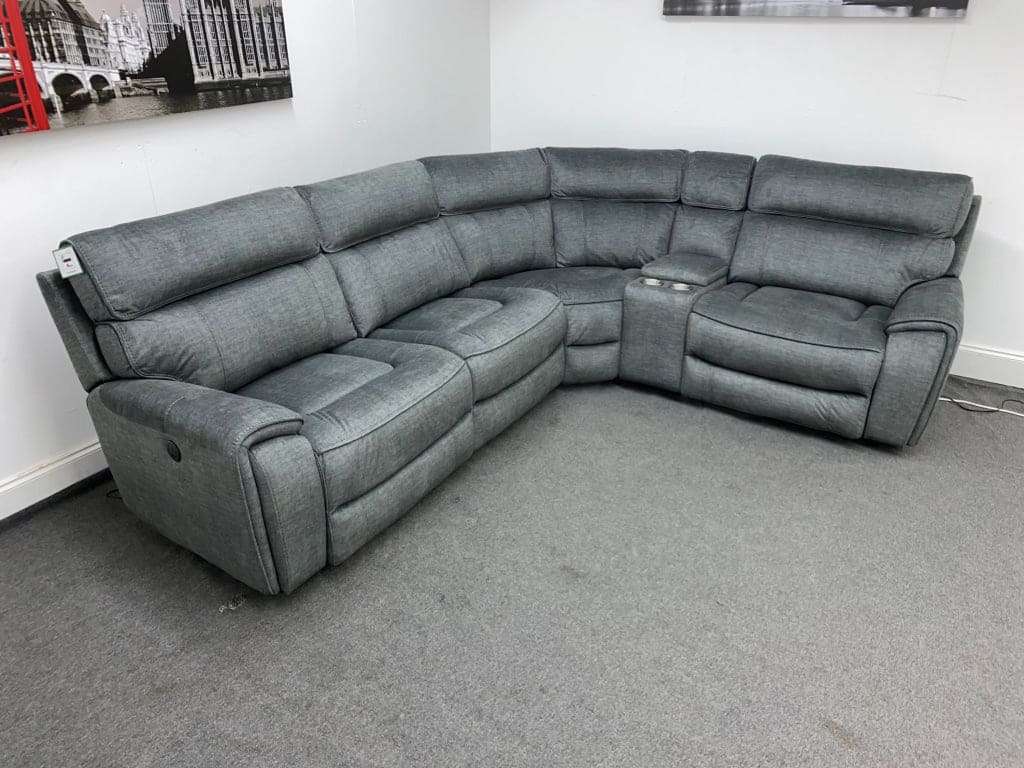 Portebello Rhf Electric Recliner 4 Seater Grey Fabric Corner Sofa Sofas