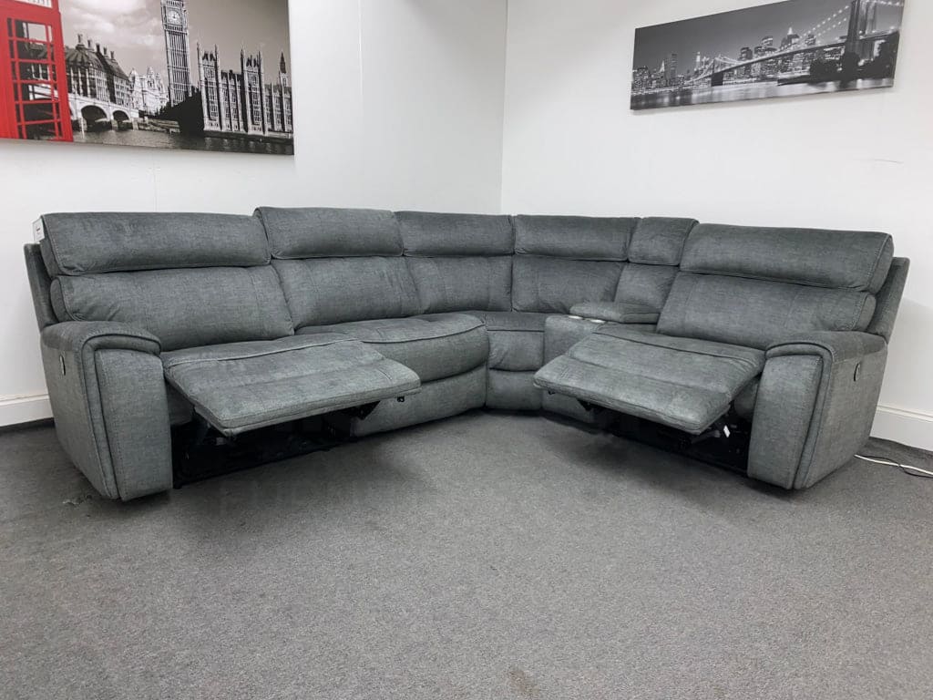 Portebello Rhf Electric Recliner 4 Seater Grey Fabric Corner Sofa Sofas