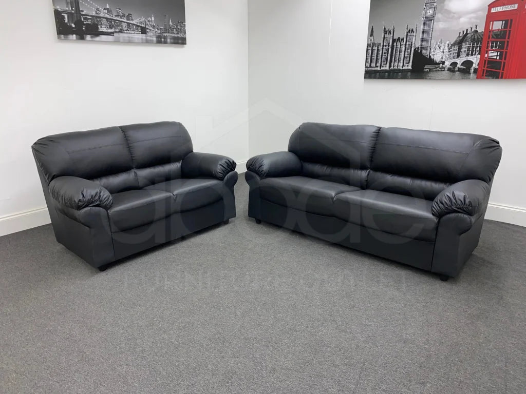 Reggie Black Leather 3 + 2 Seater Sofa Set Sofas
