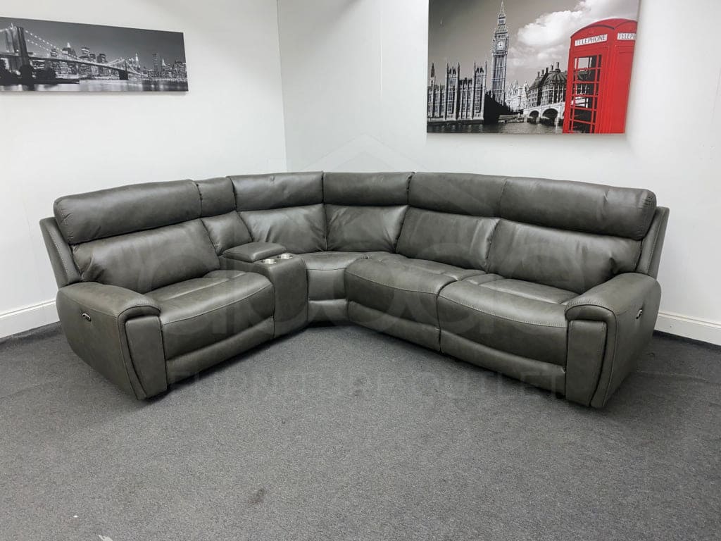 ’Ronan’ Electric / Power Recliner Grey Resilience Fabric Reversible Corner Sofa Sofas