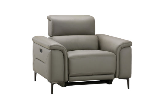 San Antonio Top Grain Silver Leather Power Recliner Armchair / 1 seater Sofa with Adjustable Headrests