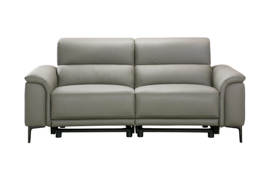 San Antonio Top Grain Silver Leather Power Recliner 3 Seater Sofa with Adjustable Headrests