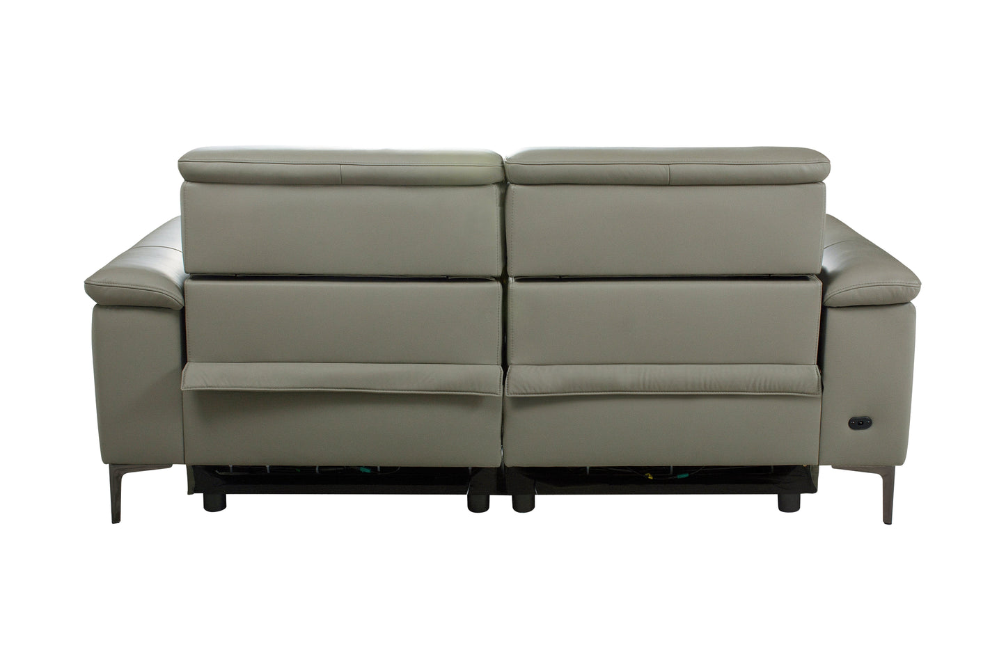 San Antonio Top Grain Silver Leather Power Recliner 2 Seater Sofa with Adjustable Headrests