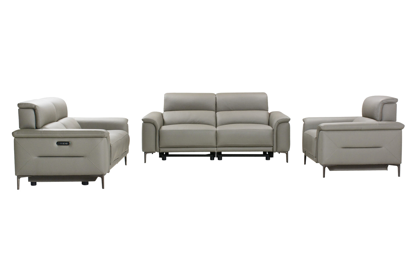 San Antonio Top Grain Silver Leather Power Recliner Sofa Range with Adjustable Headrests