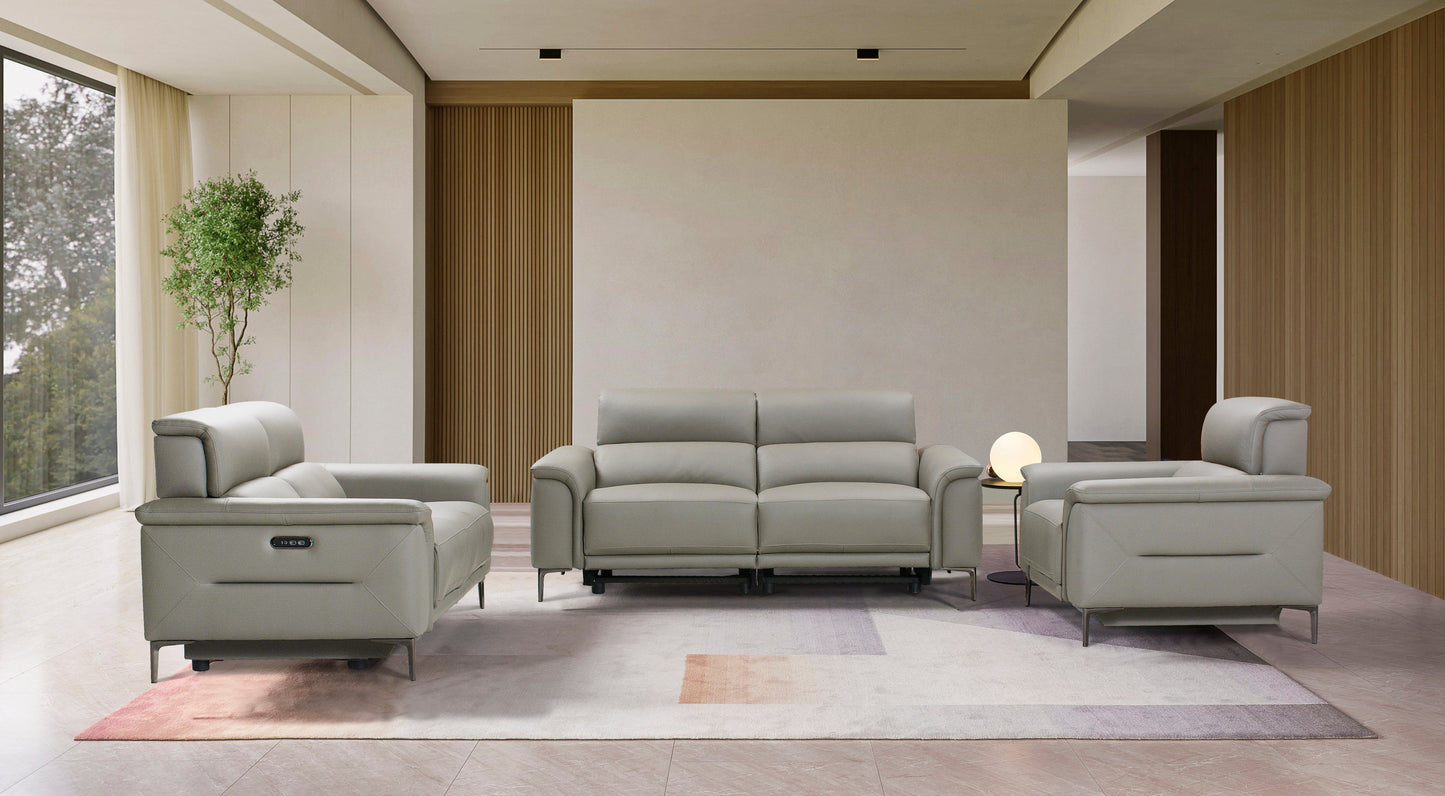 San Antonio Top Grain Silver Leather Power Recliner Sofa Range with Adjustable Headrests
