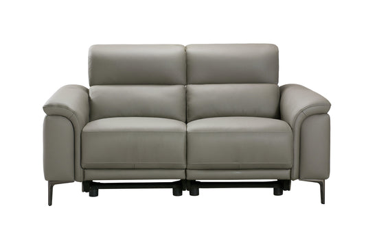 San Antonio Top Grain Silver Leather Power Recliner 2 Seater Sofa with Adjustable Headrests