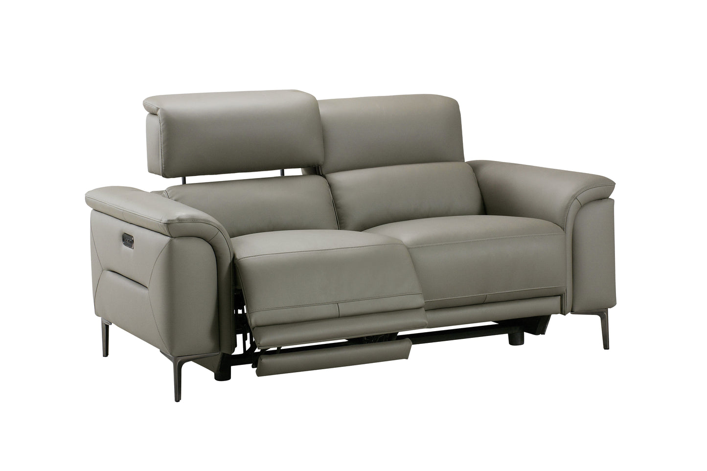 San Antonio Top Grain Silver Leather Power Recliner 2 Seater Sofa with Adjustable Headrests