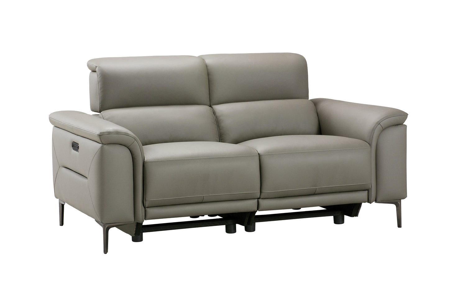 San Antonio Top Grain Silver Leather Power Recliner 2 Seater Sofa with Adjustable Headrests