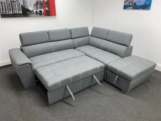 Sofa Bed Sophia Grey Fabric Rhf Corner Sofa Bed With Storage Footstool Sofas