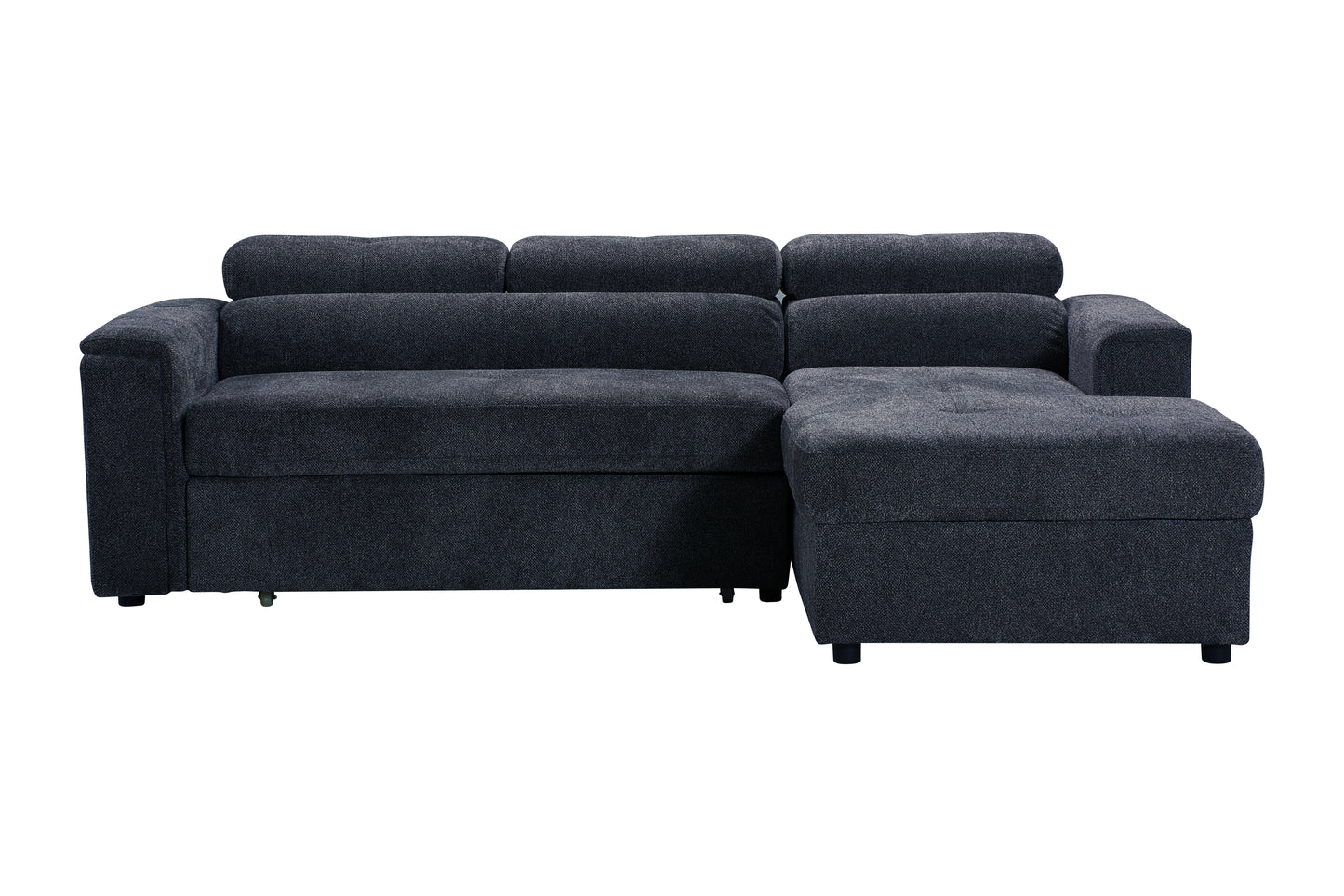 RHF Dark Grey Fabric Sofa Bed + Storage Ottoman + Adjustable Headrests + Drinks Holder + Wireless Charger