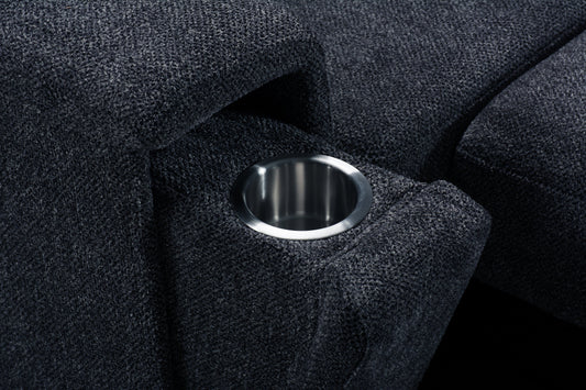 "Jeff" SOFA BED - Dark Grey Fabric Corner Sofa / Sofa Bed RHF With Storage Ottoman + Adjustable Headrests + Drinks Holder + Wireless Charger + Drinks Holder