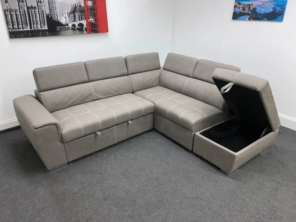 Sophia Fabric Rhf Corner Sofa Bed With Storage Footstool Sofas