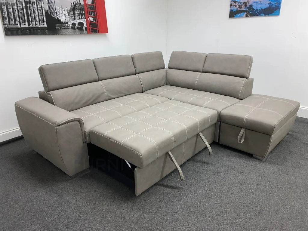 Sophia Fabric Rhf Corner Sofa Bed With Storage Footstool Sofas
