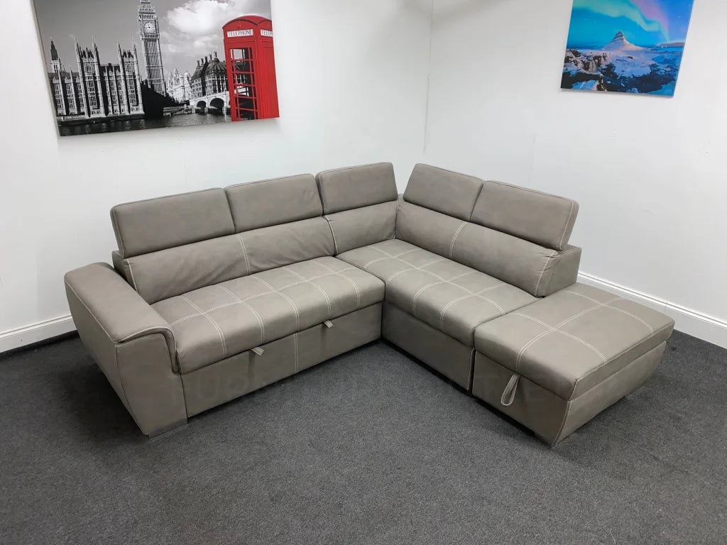 Sophia Fabric Rhf Corner Sofa Bed With Storage Footstool Sofas