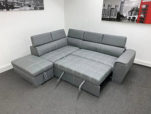 Sophia Grey Fabric Lhf Corner Sofa Bed With Storage Footstool Sofas
