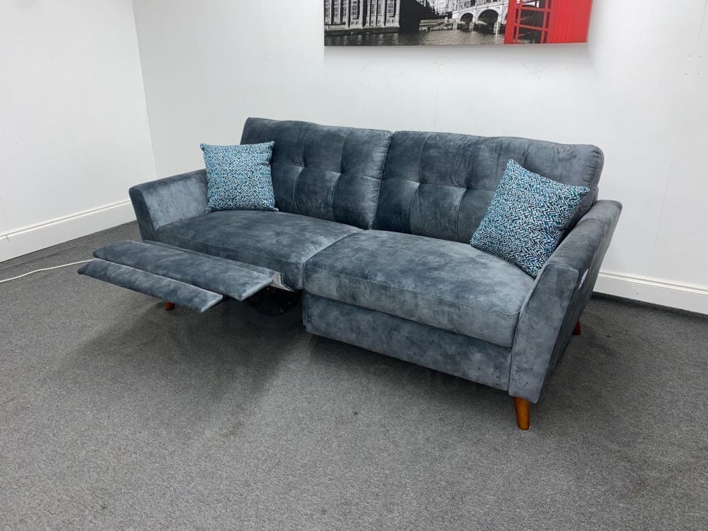 Studio French Connection Electric Recliner Grey Plush Velvet Fabric 3 Seater 2 & Armchair Sofa Set