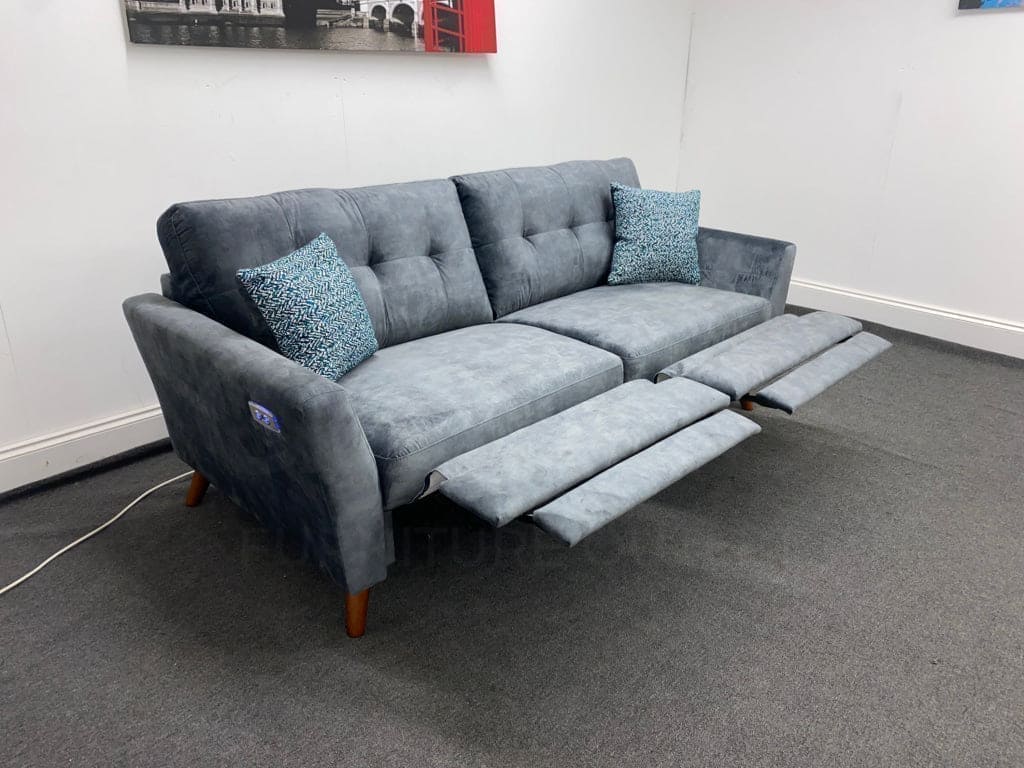 Studio French Connection Electric Recliner Grey Plush Velvet Fabric 3 Seater 2 & Armchair Sofa Set