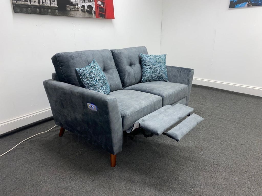 Studio French Connection Electric Recliner Grey Plush Velvet Fabric 3 Seater 2 & Armchair Sofa Set