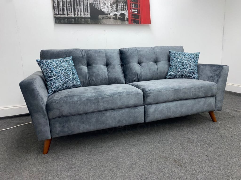 Studio French Connection Electric Recliner Grey Plush Velvet Fabric 3 Seater 2 & Armchair Sofa Set