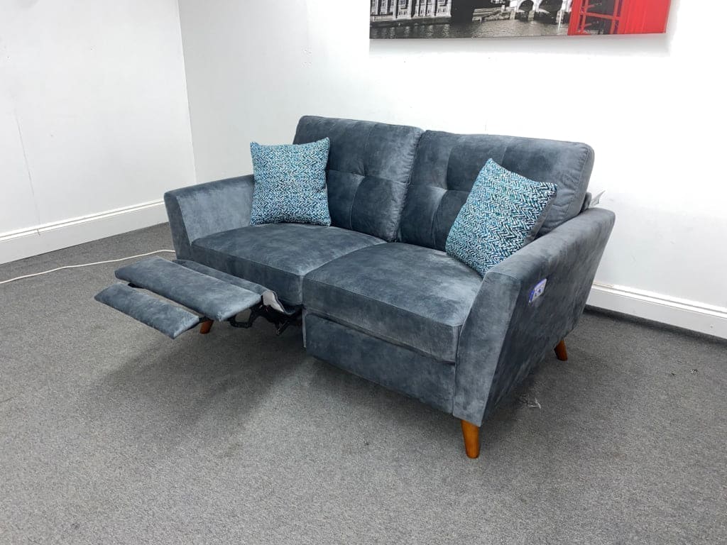Studio French Connection Electric Recliner Grey Plush Velvet Fabric 3 Seater 2 & Armchair Sofa Set