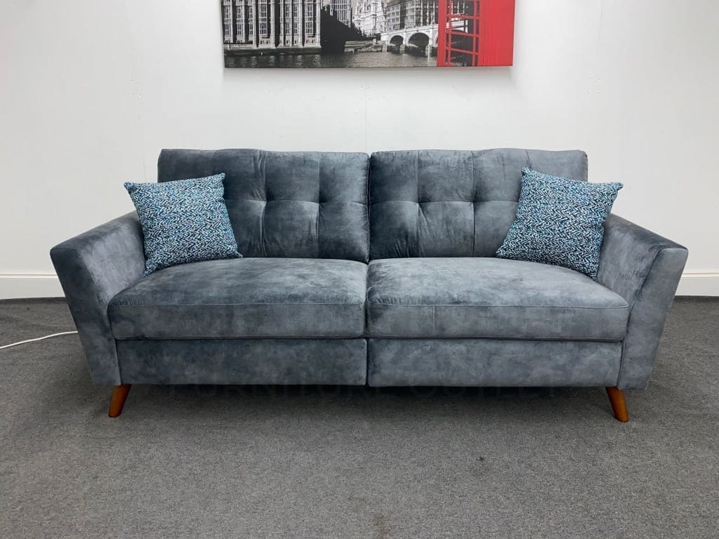 Studio French Connection Electric Recliner Grey Plush Velvet Fabric 3 Seater 2 & Armchair Sofa Set