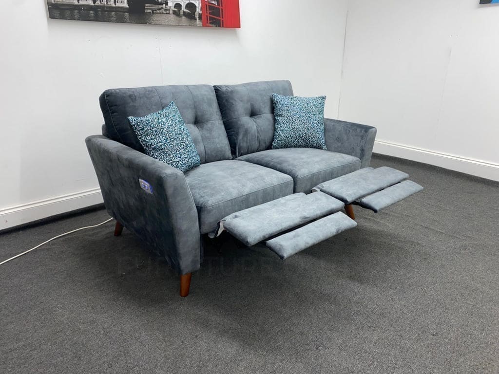Studio French Connection Electric Recliner Grey Plush Velvet Fabric 3 Seater 2 & Armchair Sofa Set