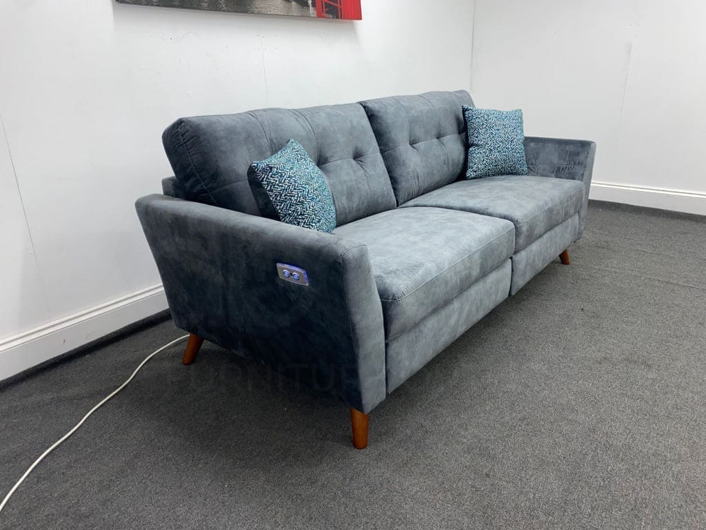 Studio French Connection Electric Recliner Grey Plush Velvet Fabric 3 Seater 2 & Armchair Sofa Set