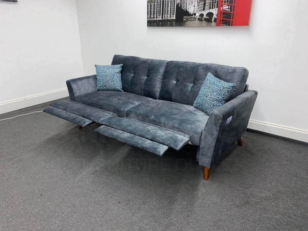 Studio French Connection Electric Recliner Grey Plush Velvet Fabric 3 Seater 2 & Armchair Sofa Set