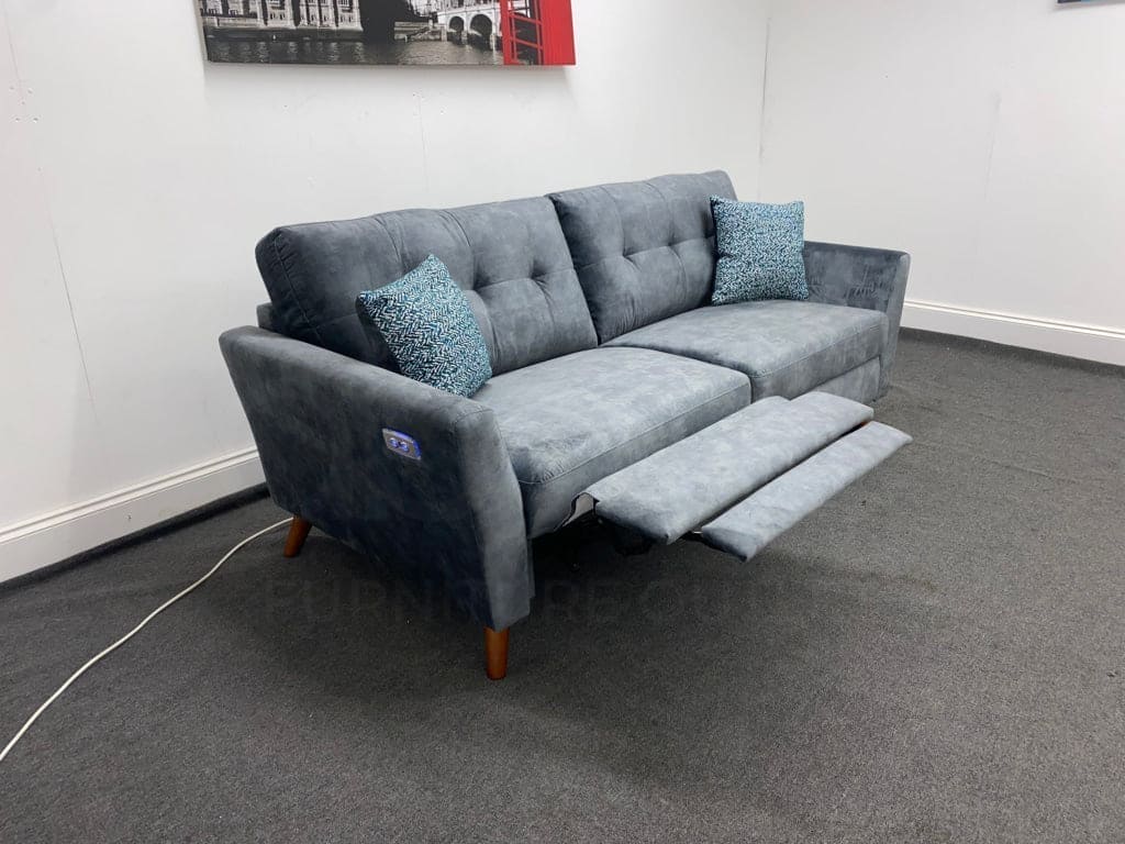 Studio French Connection Electric Recliner Grey Plush Velvet Fabric 3 Seater 2 & Armchair Sofa Set