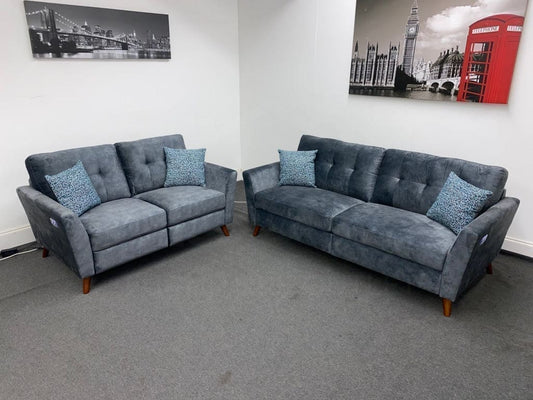 Studio French Connection Electric Recliner Grey Plush Velvet Fabric 3 Seater 2 & Armchair Sofa Set