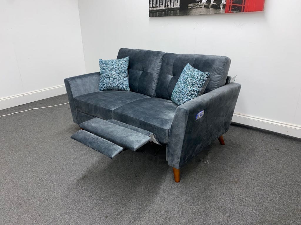 Studio French Connection Electric Recliner Grey Plush Velvet Fabric 3 Seater 2 & Armchair Sofa Set