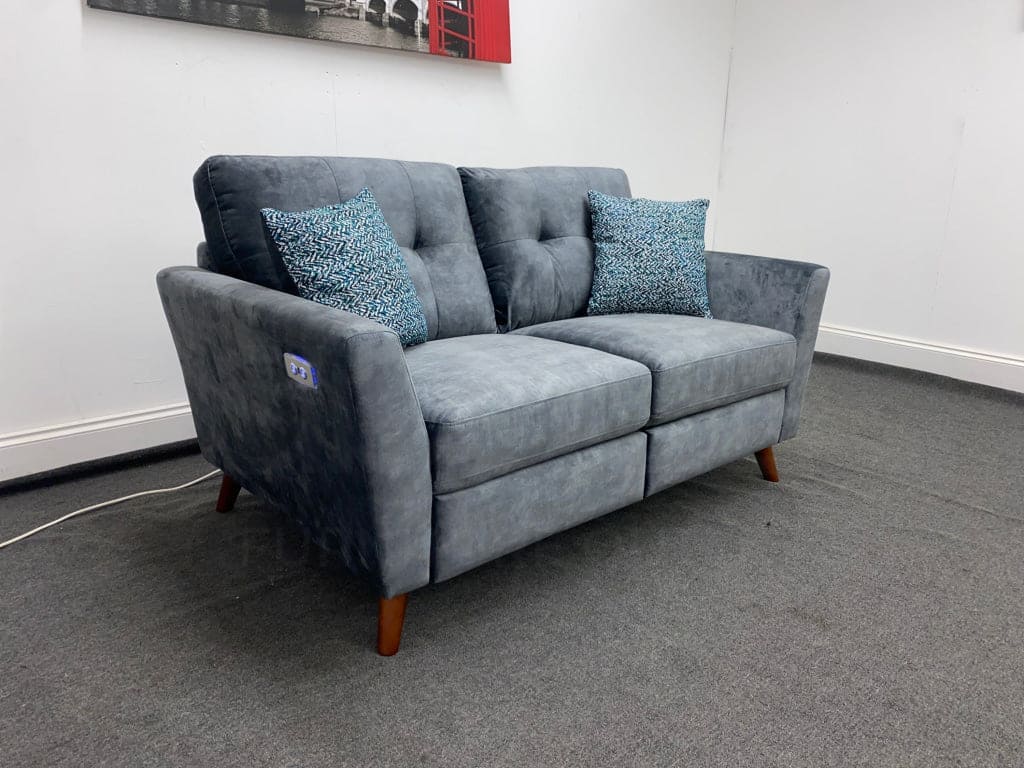 Studio French Connection Electric Recliner Grey Plush Velvet Fabric 3 Seater 2 & Armchair Sofa Set