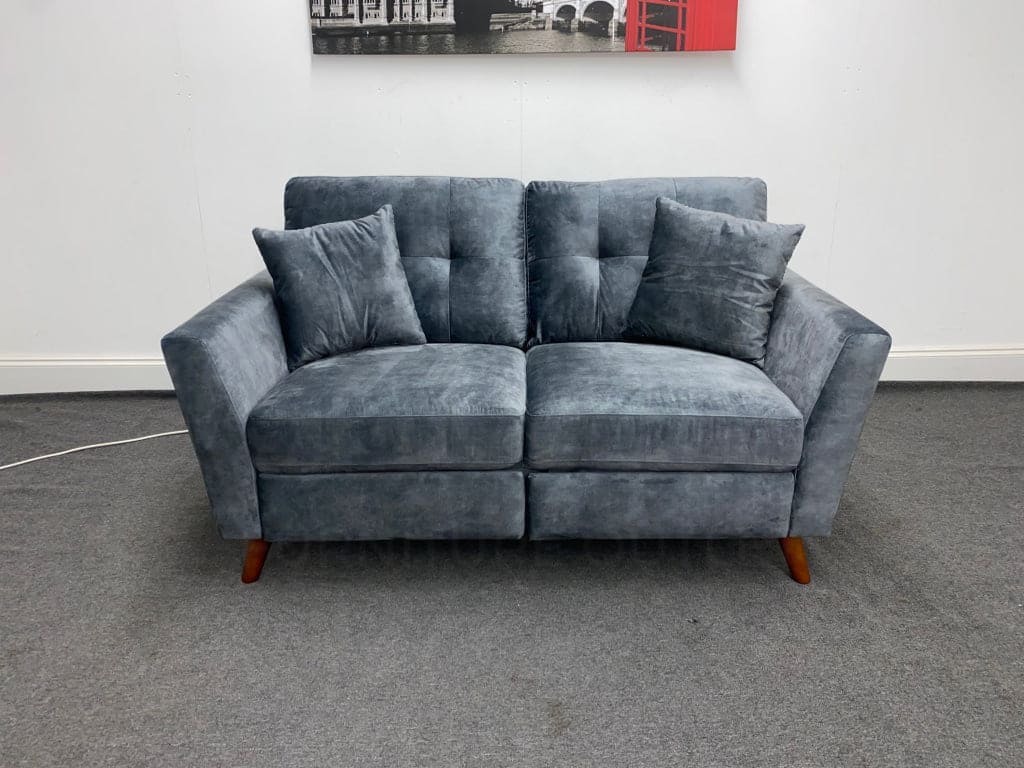 Studio French Connection Electric Recliner Grey Plush Velvet Fabric 3 Seater 2 & Armchair Sofa Set