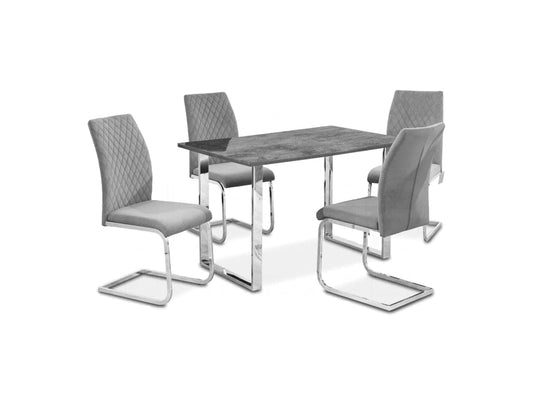 This Whole Dining Set - 1.2M Slate Effect Table + 4 Grey Plush Velvet Chairs Dining Table And Chairs