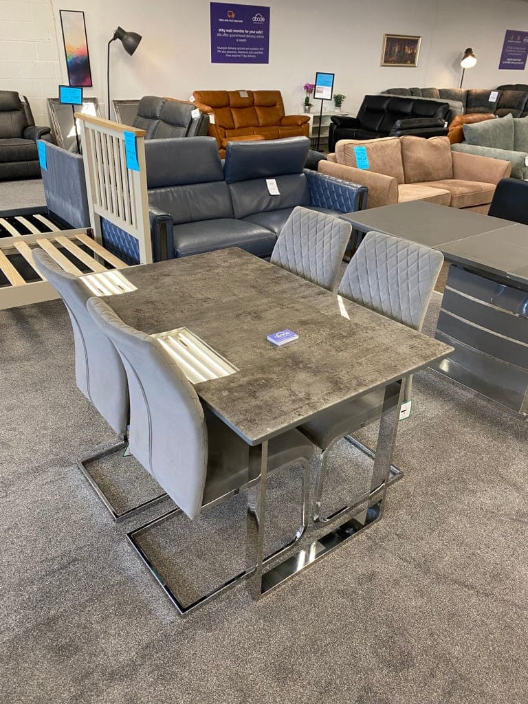 This Whole Dining Set - 1.2M Slate Effect Table + 4 Grey Plush Velvet Chairs Dining Table And Chairs