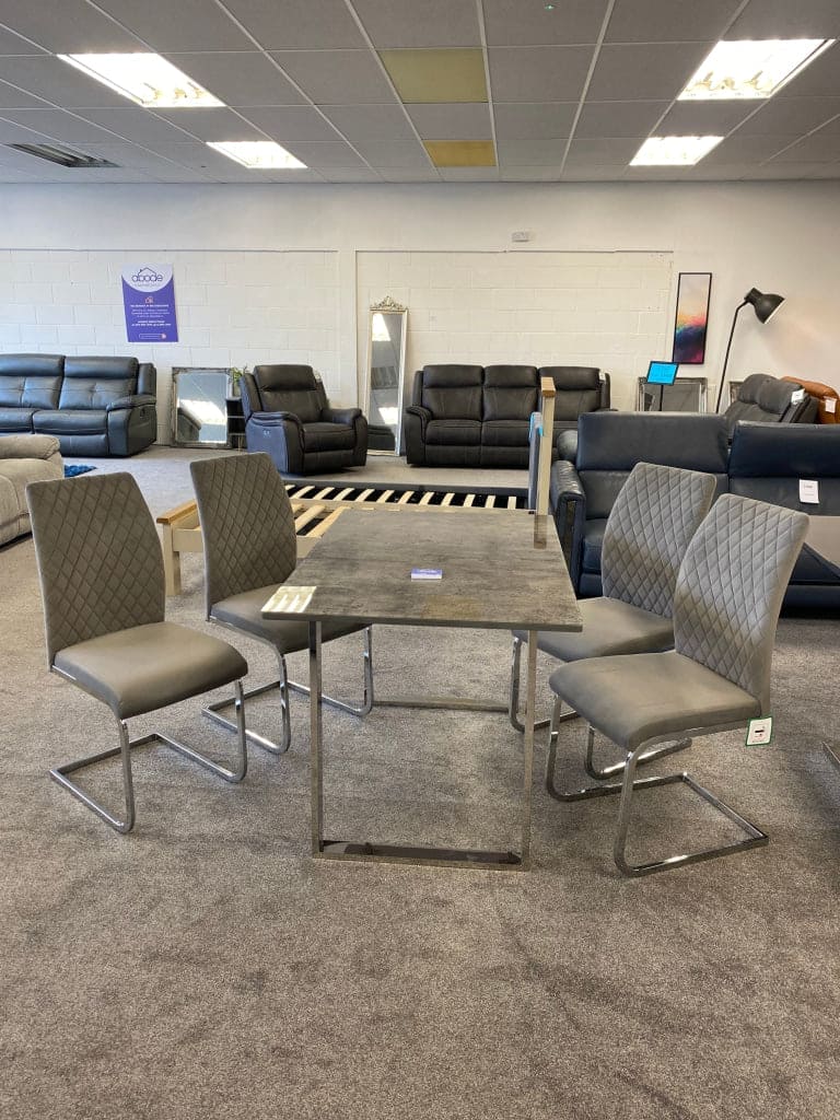 This Whole Dining Set - 1.2M Slate Effect Table + 4 Grey Plush Velvet Chairs Dining Table And Chairs